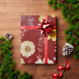Burgundy Rustic Wildflower Wrapping Paper