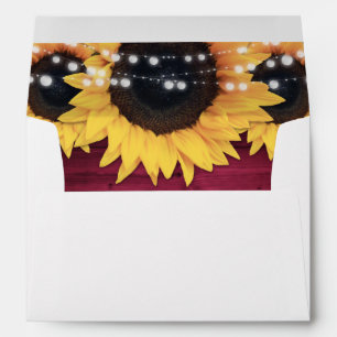Burgundy Rustic Wood String Lights Sunflowers Envelope