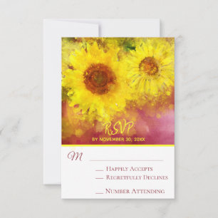 *~* Burgundy Rustic Yellow Sunflower Wedding RSVP Card