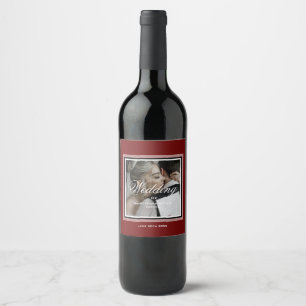 Burgundy’s red customizable wedding photo wine label