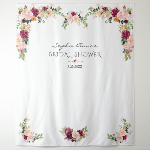 Burgundy Saffron Floral Bridal Shower Photo Booth Tapestry