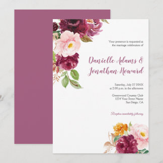 Burgundy Saffron Yellow Mauve Rustic Wedding | Invitation