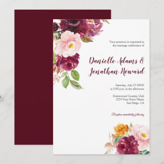 Burgundy Saffron Yellow Pink Rustic Wedding | Invitation