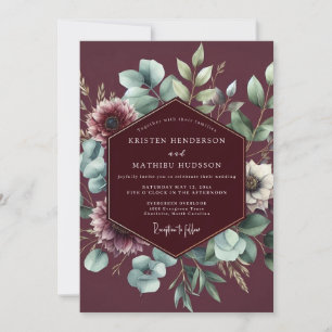 Burgundy Sage Anemone Wedding Invitation