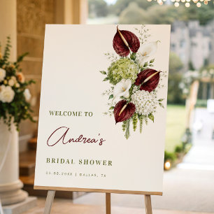 Burgundy & Sage Floral Bridal Shower Welcome Sign