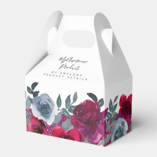 Burgundy Sage Green Blue Floral Branded Product Favor Boxes