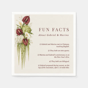 Burgundy & Sage Green Floral 5 Fun Facts Wedding Napkins