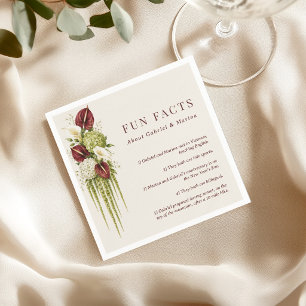 Burgundy & Sage Green Floral 5 Fun Facts Wedding Napkins