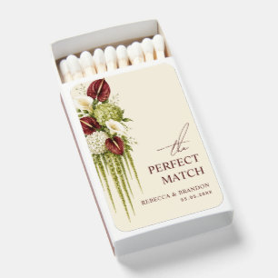 Burgundy & Sage Green Floral Wedding Favor Matchboxes