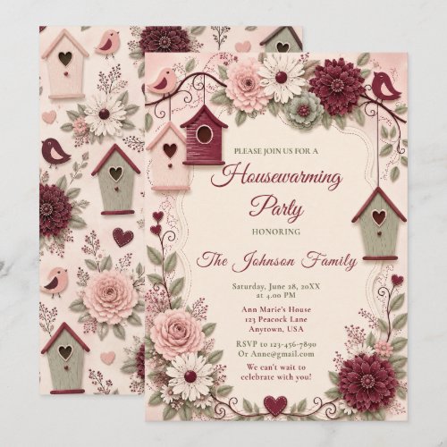 Burgundy Sage Housewarming Party Invitation