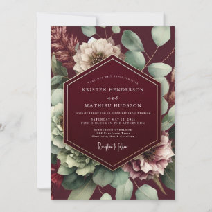 Burgundy & Sage Moody Autumn Wedding Invitation