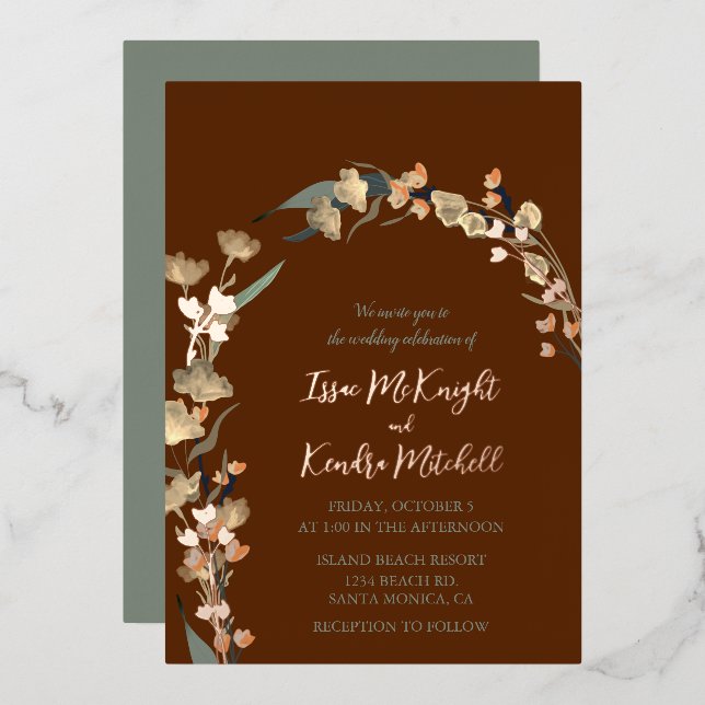 Burgundy Sage Winter Wedding Elegant Rose Gold Foil Invitation (Front/Back)