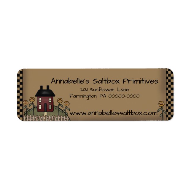 Burgundy Saltbox & Sunflowers Personalized Address Label (Front)