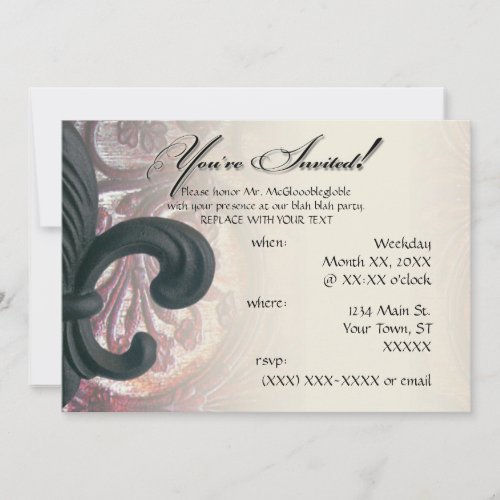 burgundy/sand "iron fleur de lis" 5X7 invitations