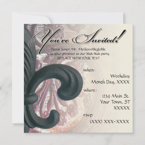 burgundy/ sand "iron fleur de lis" square invitation