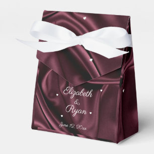 Burgundy Satin White Hearts Personalized Favor Boxes