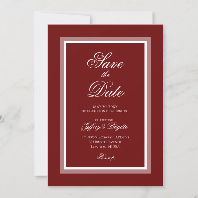 Burgundy Save The Date Card (Front)