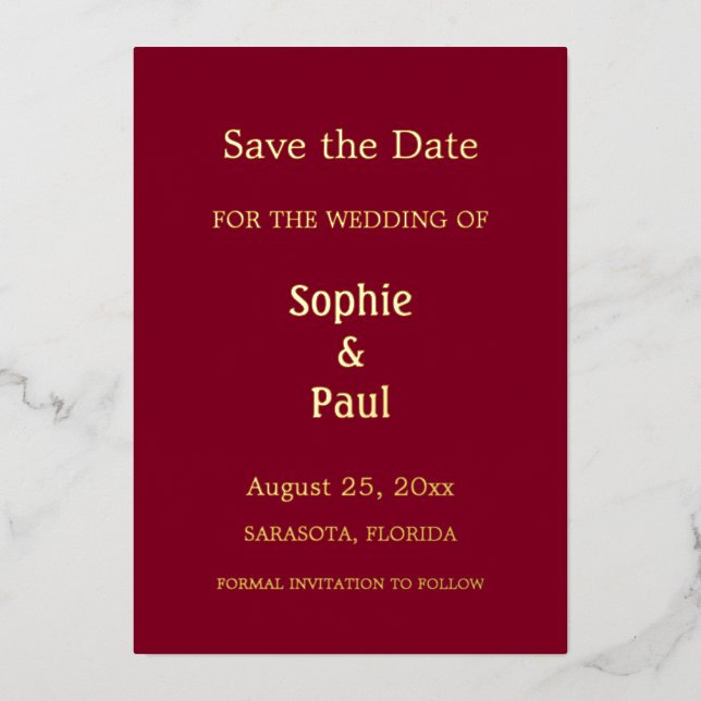 Burgundy Save the Date Foil Invitation (Front)