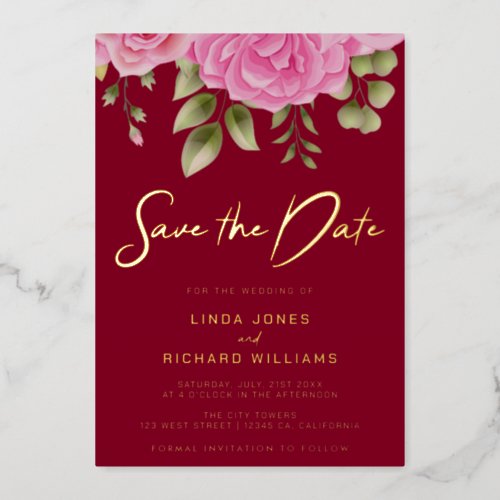 Burgundy Save The Date Foil Invitation