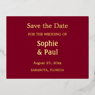 Burgundy Save the Date Foil Invitation Postcard