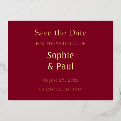 Burgundy Save the Date Foil Invitation Postcard