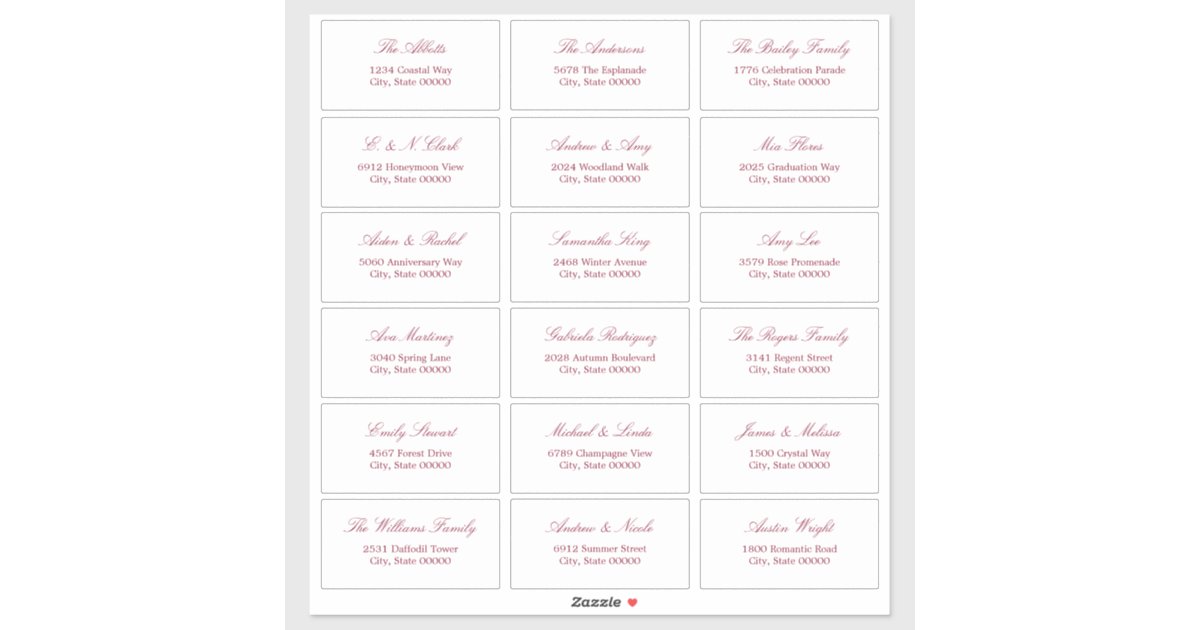 Burgundy Script 18 Guest Address Labels | Zazzle