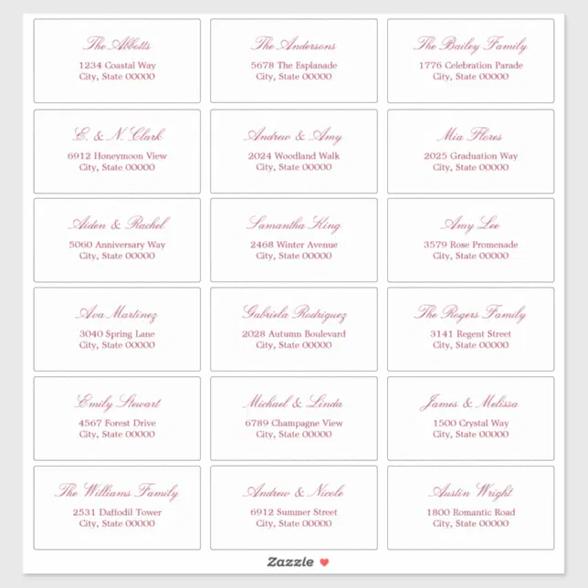 Burgundy Script 18 Guest Address Labels | Zazzle