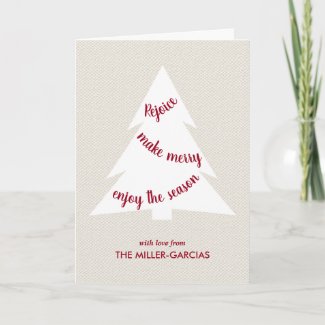 Burgundy Script Christmas Tree Beige Canvas Photo Holiday Card