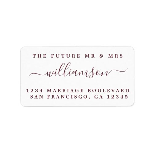 Burgundy Script Future Mr Mrs Return Address Label