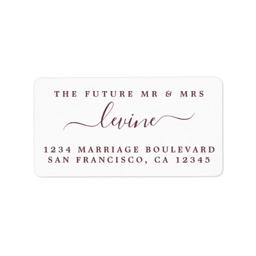 Burgundy Script Future Mr Mrs Return Address Label