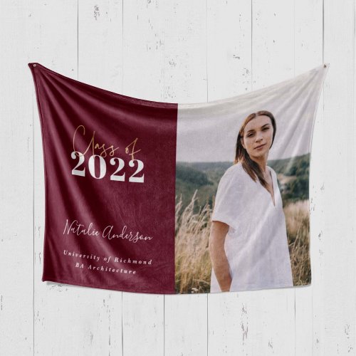 burgundy script grad multi photo class of 2022 fleece blanket
