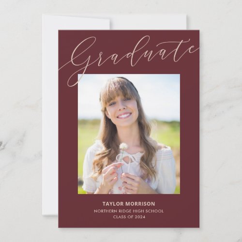 Burgundy Script Graduate 1_Photo Graduation Party Invitation