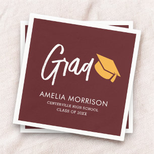 Burgundy Script Graduate Minimalist Graduation Napkins