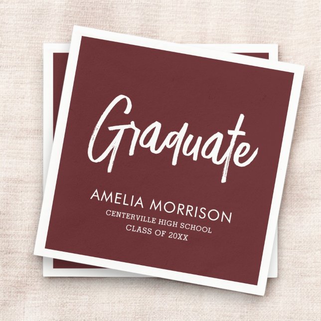 Burgundy Script Graduate Minimalist Graduation Napkins (Creator Uploaded)