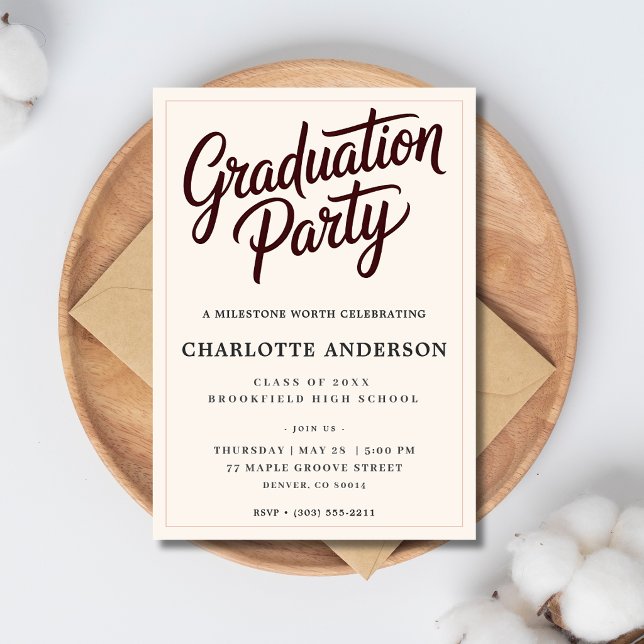 Burgundy Script Graduation Party Invitation (Creator Uploaded)