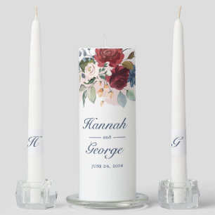 Burgundy Script Greenery Floral Rustic Unity Candle Set