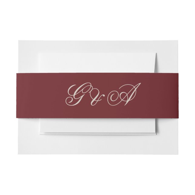 Burgundy Script Initials Wedding Invitation Belly Band (Front Example)