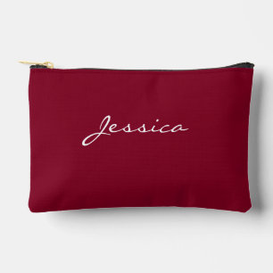 Burgundy Script Minimal Modern Travel Cosmetic Accessory Pouch