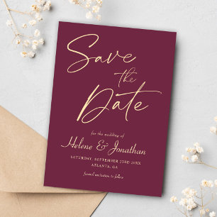 Burgundy Script Modern Elegant Minimalist Wedding Save The Date