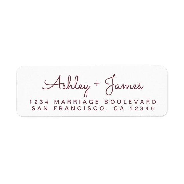 Burgundy Script Names Wedding Return Address Label (Front)