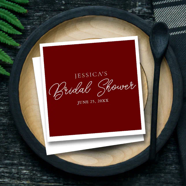 Burgundy Script Simple Bridal Shower Napkins | Zazzle