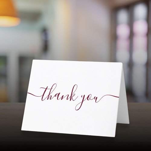 Burgundy Script Simple Modern Elegant Thank You Card