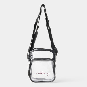 Burgundy Script    Stylish Monogram Modern Clear Crossbody Bag