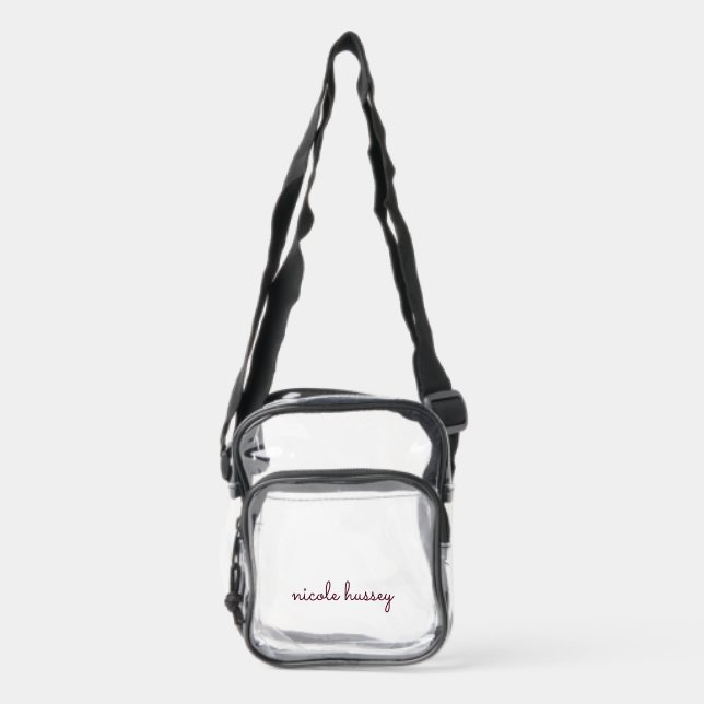 Burgundy Script  | Stylish Monogram Modern Clear Crossbody Bag (Front)