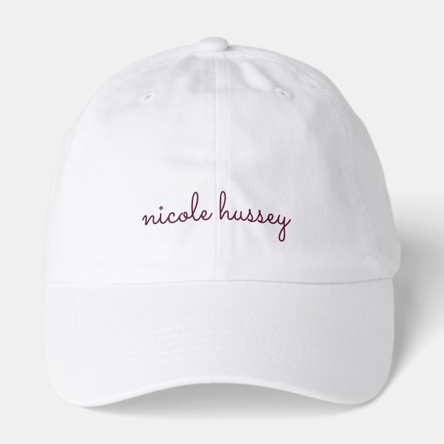 Burgundy Script  | Stylish Monogram Modern Hat (Front)