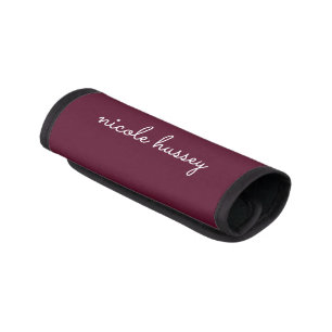 Burgundy Script Stylish Monogram Modern Luggage Handle Wrap
