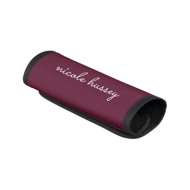 Burgundy Script  | Stylish Monogram Modern Luggage Handle Wrap (Angled)