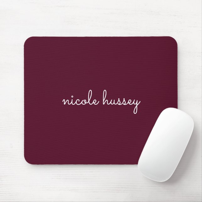 Burgundy Script  | Stylish Monogram Modern Mouse Pad (With Mouse)
