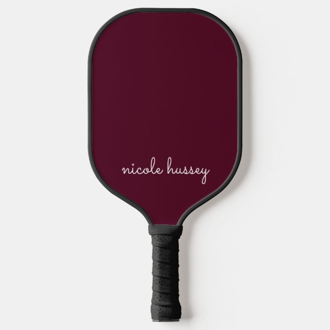 Burgundy Script  | Stylish Monogram Modern Pickleball Paddle (Front)