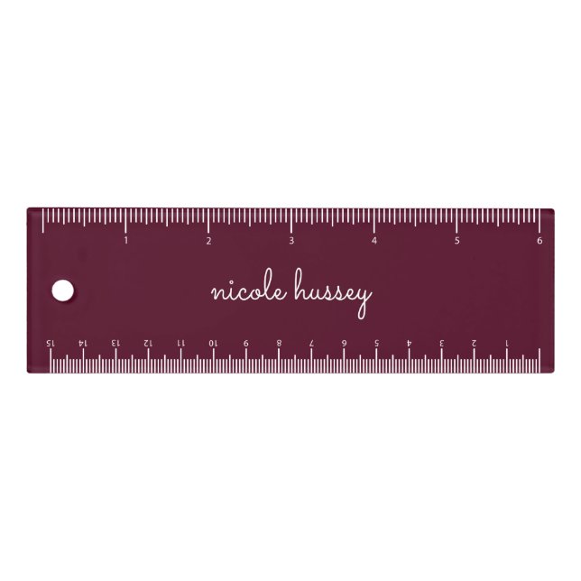 Burgundy Script  | Stylish Monogram Modern Ruler (Front)